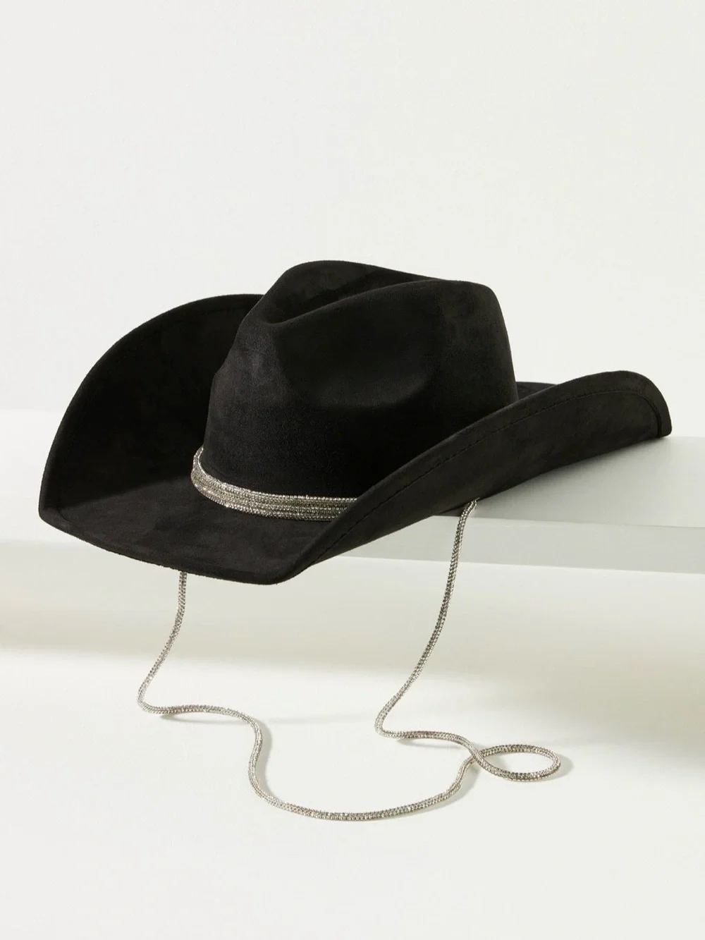 Anthropologie Black Suede Cowboy Hat with Silver Rope Trim